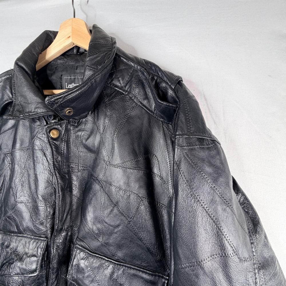 90's Leather Works Patchwork Bomber Jacket Size M… - image 2